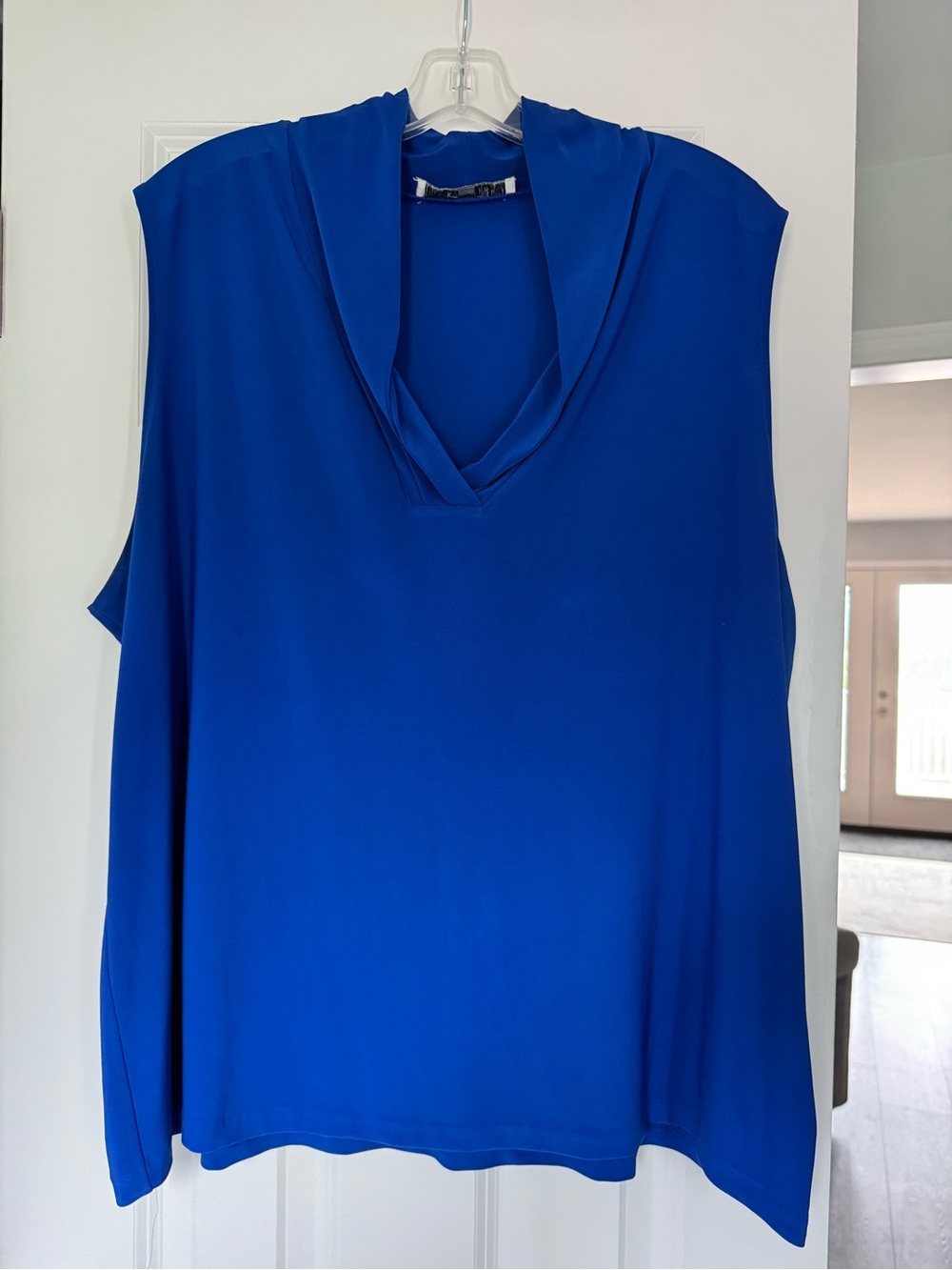 Jones Studio Separates Plus Blue Sleeveless Blouse Draped V Neck Career Top